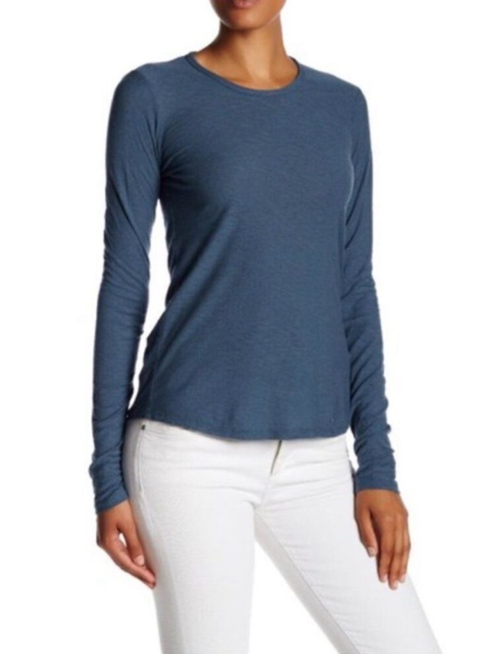 James Perse Crew Neck Cotton Modal Slub Jersey T Shirt Size 1 S Long Sleeve Blue